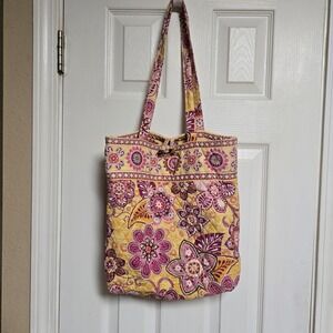 Vera Bradley Bali Gold Retired Large Floral‎ Quilted Tote Shoulder Bag
